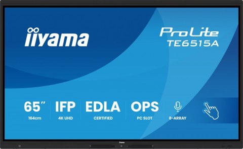Monitor 65 cali TE6515A-B1AG IPS,4K,40pkt,550cd,DeepContrast-IR+, HDMI x2,DP,USB-C, 2 x 20W, OPS Slot x1, 5xUSB, 2xRJ45,8-Arr IIYAMA