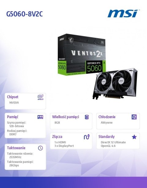 Karta graficzna GeForce RTX 5060 8G VENTUS 2X OC MSI