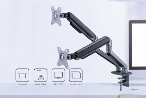 Ramię biurkowe na 2 monitory 17-32 cali 9kg szare Gembird
