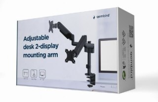 Ramię/uchwyt na dwa monitory biurkowe, regulowane od 17 cali do 32 cale, obciążenie do 9 kg Gembird