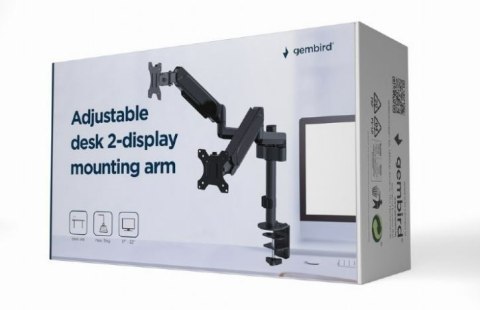 Ramię/uchwyt na dwa monitory biurkowe, regulowane od 17 cali do 32 cale, obciążenie do 9 kg Gembird