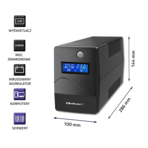 Zasilacz awaryjny UPS | 450VA | 240W | LCD | USB | RJ45 Qoltec Zasilacz awaryjny UPS | 450VA | 240W | LCD | USB | RJ45 Qoltec