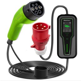 Mobilna ładowarka do samochodu elektrycznego EV z regulacją 2w1 Typ2 | 11kW | 3 Fazy | CEE 5 PIN | LCD | Przenośna | Wallbox |  Qoltec