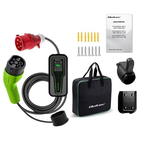 Mobilna ładowarka do samochodu elektrycznego EV z regulacją 2w1 Typ2 | 11kW | 3 Fazy | CEE 5 PIN | LCD | Przenośna | Wallbox | Qoltec Mobilna ładowarka do samochodu elektrycznego EV z regulacją 2w1 Typ2 | 11kW | 3 Fazy | CEE 5 PIN | LCD | Przenośna | Wallbox | Qoltec