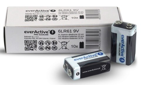 Bateria alkaliczna R9/6LR61 9V PRO ALKALINE, Opakowanie 10 szt. EverActive