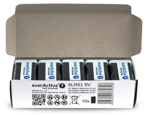 Bateria alkaliczna R9/6LR61 9V PRO ALKALINE, Opakowanie 10 szt. EverActive Bateria alkaliczna R9/6LR61 9V PRO ALKALINE, Opakowanie 10 szt. EverActive