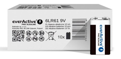 Bateria alkaliczna R9/6LR61 9V PRO ALKALINE, Opakowanie 10 szt. EverActive Bateria alkaliczna R9/6LR61 9V PRO ALKALINE, Opakowanie 10 szt. EverActive