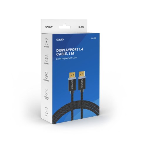 Kabel DP v1.4 (M), 8K/60Hz, FHD, 3 m, CL-176 Savio