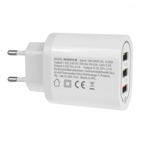 Ładowarka sieciowa QC 3xUSB MCE479W Maclean