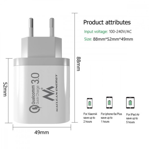 Ładowarka sieciowa QC 3xUSB MCE479W Maclean