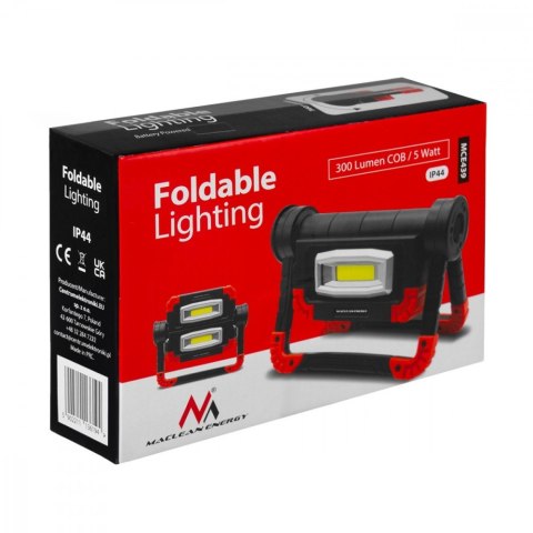 Lampa robocza LED COB warsztatowa składana MCE439 300LM 3 tryby świecenia, IP44. 6500K (zimna biała) wymiary: 199,4 x 141 x 58,6 Maclean