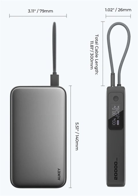 PB-Y48 PowerBank 20000mAh 130W 4xUSB LED PPS kabel USB-C AUKEY