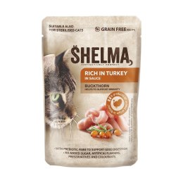SHELMA saszetki - pełnoporcjowa bezzbożowa karma dla dorosłych kotów. Z wołowiną, kaczką, kurczakiem i indykiem. 40x85g