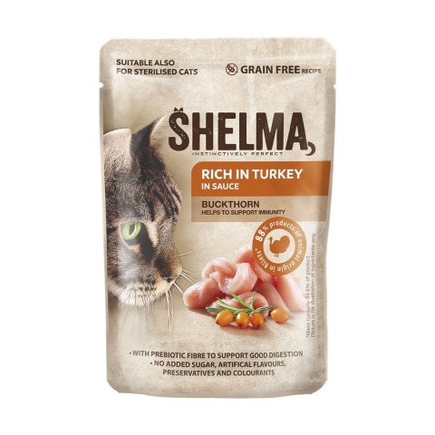 SHELMA saszetki - pełnoporcjowa bezzbożowa karma dla dorosłych kotów. Z wołowiną, kaczką, kurczakiem i indykiem. 40x85g SHELMA saszetki - pełnoporcjowa bezzbożowa karma dla dorosłych kotów. Z wołowiną, kaczką, kurczakiem i indykiem. 40x85g