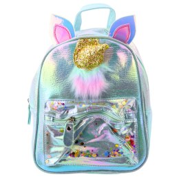 LEAN Plecak Dziecięcy Z Rogiem Jednorożca Ruchome Konfetti Niebieski 25cm 4,5L