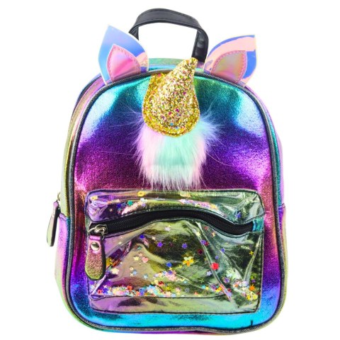 LEAN Plecak Dziecięcy Z Rogiem Jednorożca Ruchome Konfetti Tęczowy 25cm 4,5L