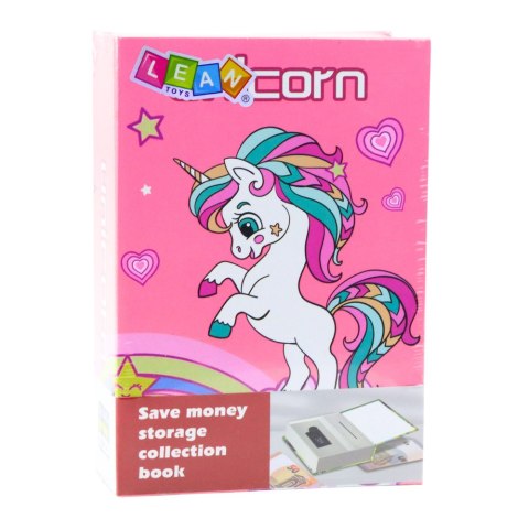 LEAN Toys Książka Ukryta Skarbonka Sejf Na Kod Szyfr Jednorożec Różowa