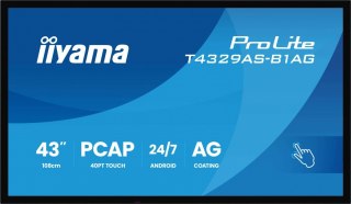 Monitor 43 cale T4329AS-B1AG VA,4K,HDMIx2,USB-C,RJ45,2x10W,WiFi, Android 14, Signal FailOver, Whiteboard, iiSignage (CMS), i IIYAMA