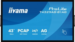Monitor 43 cale T4329AS-B1AG VA,4K,HDMIx2,USB-C,RJ45,2x10W,WiFi, Android 14, Signal FailOver, Whiteboard, iiSignage (CMS), i IIYAMA