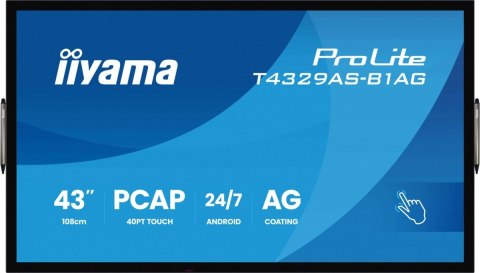 Monitor 43 cale T4329AS-B1AG VA,4K,HDMIx2,USB-C,RJ45,2x10W,WiFi, Android 14, Signal FailOver, Whiteboard, iiSignage (CMS), i IIYAMA