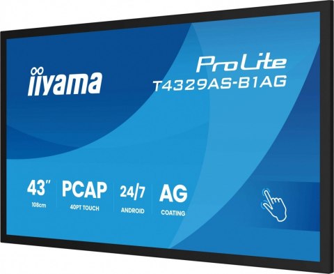 Monitor 43 cale T4329AS-B1AG VA,4K,HDMIx2,USB-C,RJ45,2x10W,WiFi, Android 14, Signal FailOver, Whiteboard, iiSignage (CMS), i IIYAMA
