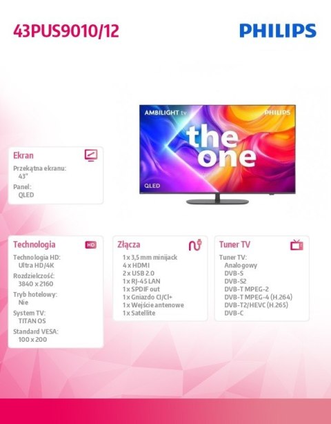 Telewizor QLED 43 cale 43PUS9010/12