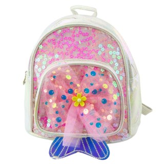 LEAN Plecak Dziecięcy Cekiny Tiulowa Kokarda Biały 20cm 3,8L
