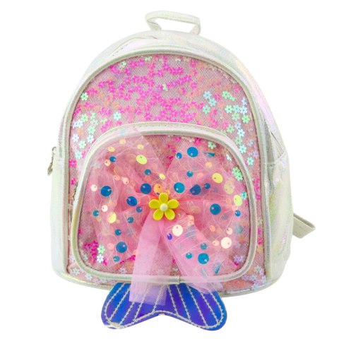 LEAN Plecak Dziecięcy Cekiny Tiulowa Kokarda Biały 20cm 3,8L
