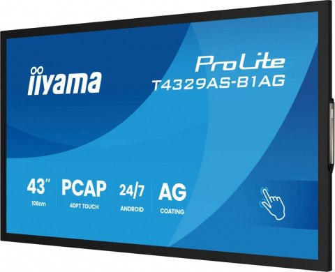 Monitor 43 cale T4329AS-B1AG VA,4K,HDMIx2,USB-C,RJ45,2x10W,WiFi, Android 14, Signal FailOver, Whiteboard, iiSignage (CMS), i IIYAMA
