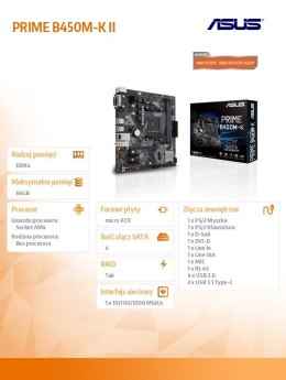 Płyta główna PRIME B450M-K II AM4 2D DR4 DVI/DSUB/USB3.1/M.2 mATX Asus