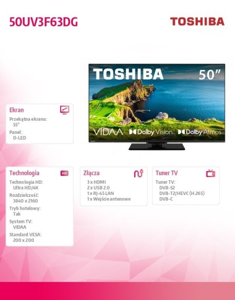 Telewizor LED 50 cali 50UV3F63DG Toshiba