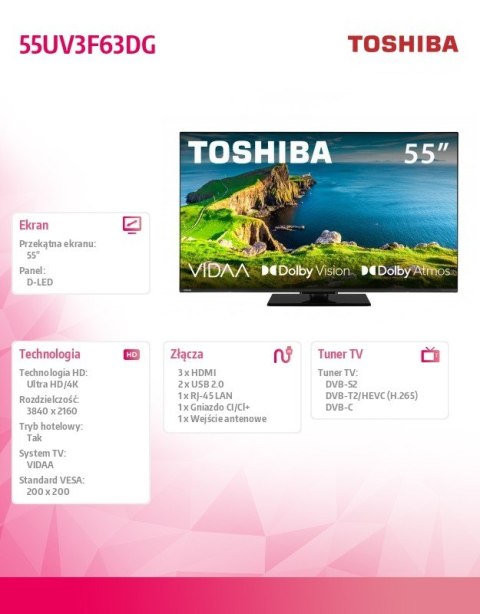 Telewizor LED 55 cali 55UV3F63DG Toshiba