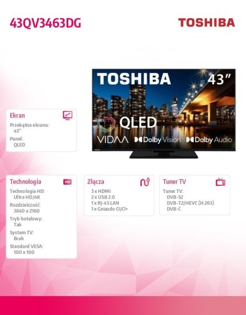 Telewizor QLED 43 cale 43QV3463DG Toshiba