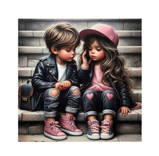 Diamentowa mozaika - Dziewczynka i chłopiec na schodach