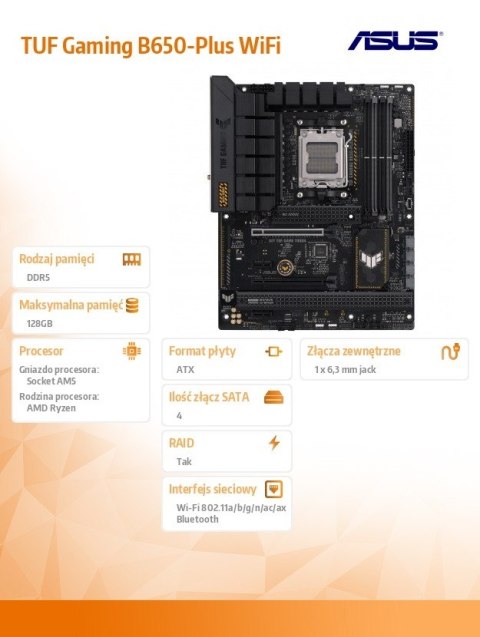 Płyta główna TUF GAMING B650-PLUS WIFI AM5 4DDR5 ATX Asus Płyta główna TUF GAMING B650-PLUS WIFI AM5 4DDR5 ATX Asus