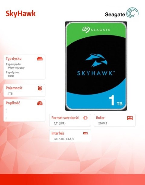 Dysk twardy 3,5 cala SkyHawk 1TB 256MB ST1000VX013 Seagate Dysk twardy 3,5 cala SkyHawk 1TB 256MB ST1000VX013 Seagate