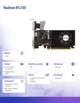 Karta graficzna Radeon R5 230 2GB DDR3 64Bit DVI HDMI VGA LP Single Fan V5 AFOX