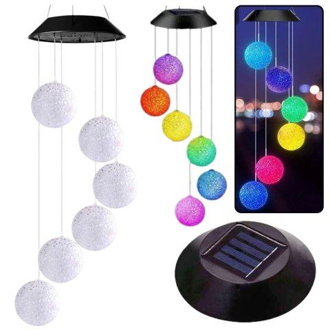 LEAN Lampki Solarne Ogrodowe LED Dzwonki Kule Kolorowe 70cm LEAN Lampki Solarne Ogrodowe LED Dzwonki Kule Kolorowe 70cm