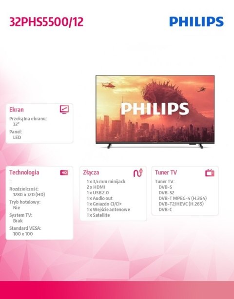 Telewizor LED 32 cale 32PHS5500/12 Philips Telewizor LED 32 cale 32PHS5500/12 Philips