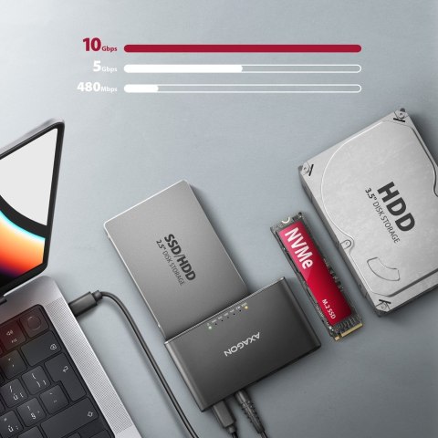 ADSA-CC Adapter USB-C 10Gbps NVMe M.2 2.5/3.5 SSD&HDD Clone Master 2 AXAGON