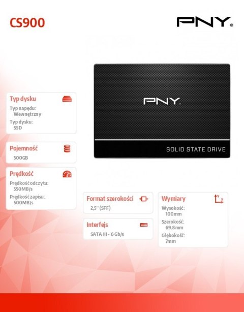 Dysk SSD 500GB 2,5 SATA3 SSD7CS900-500-RB PNY