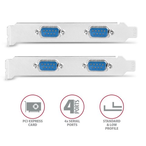 PCEA-S4N Kontroler PCIe 4x port szeregowy RS232 250 kbps, w zestawie SP & LP AXAGON