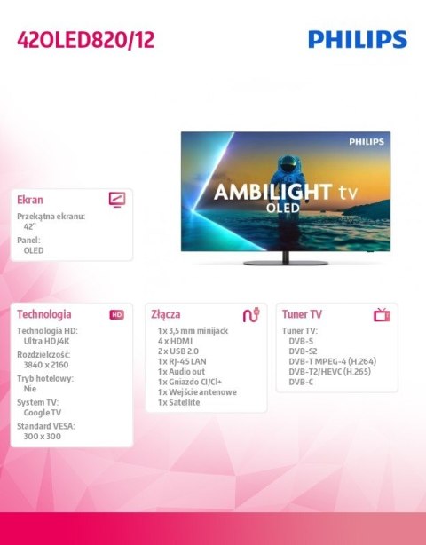 Telewizor 42 cale OLED 42OLED820/12 Philips Telewizor 42 cale OLED 42OLED820/12 Philips