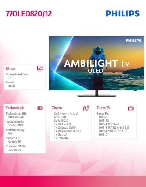 Telewizor OLED 77 cali 77OLED820/12 Philips Telewizor OLED 77 cali 77OLED820/12 Philips