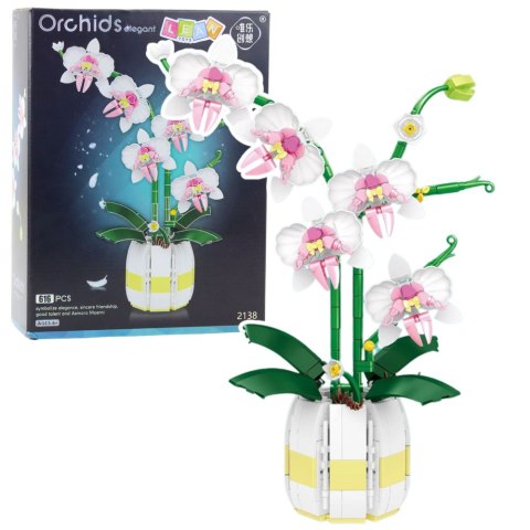 LEAN Toys Klocki Konstrukcyjne Orchidea Storczyk W Doniczce Różowo-Biała 616 el.