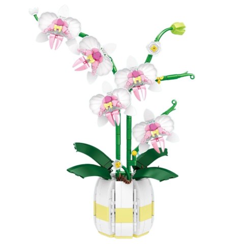 LEAN Toys Klocki Konstrukcyjne Orchidea Storczyk W Doniczce Różowo-Biała 616 el.