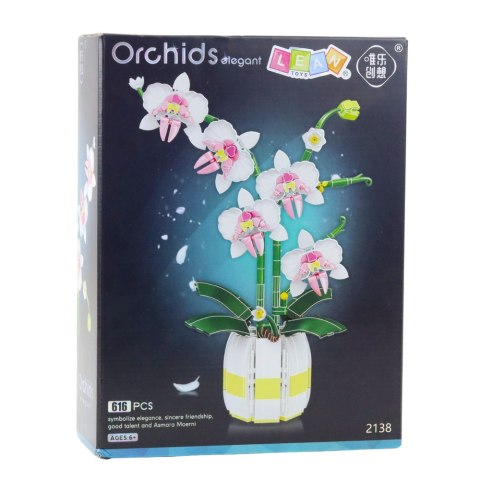 LEAN Toys Klocki Konstrukcyjne Orchidea Storczyk W Doniczce Różowo-Biała 616 el.