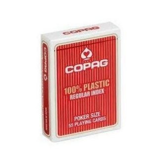 Karty Poker 100% Plastik PK2. Talia czerwona, index w 2 rogach Cartamundi