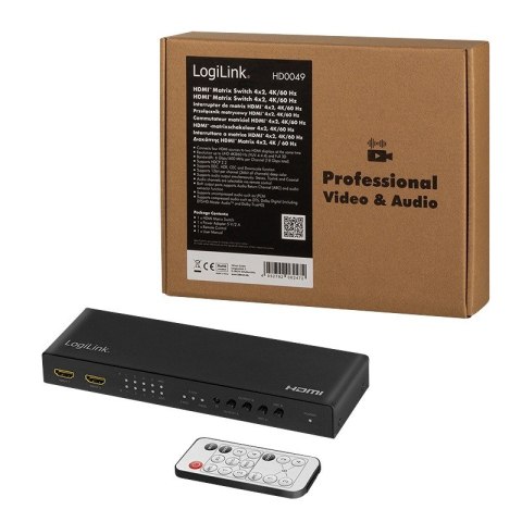 Switch 4x2 HDMI, 4K 60Hz, z pilotem LogiLink