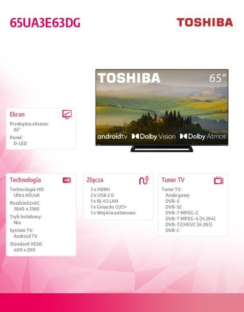 Telewizor LED 65 cali 65UA3E63DG Toshiba